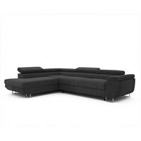 ECKSOFA ANTON links, mit Schlaffunktion und Bettkasten Anthrazit - Chromfarben/Anthrazit, Textil/Metall (274/203cm) - Idohome
