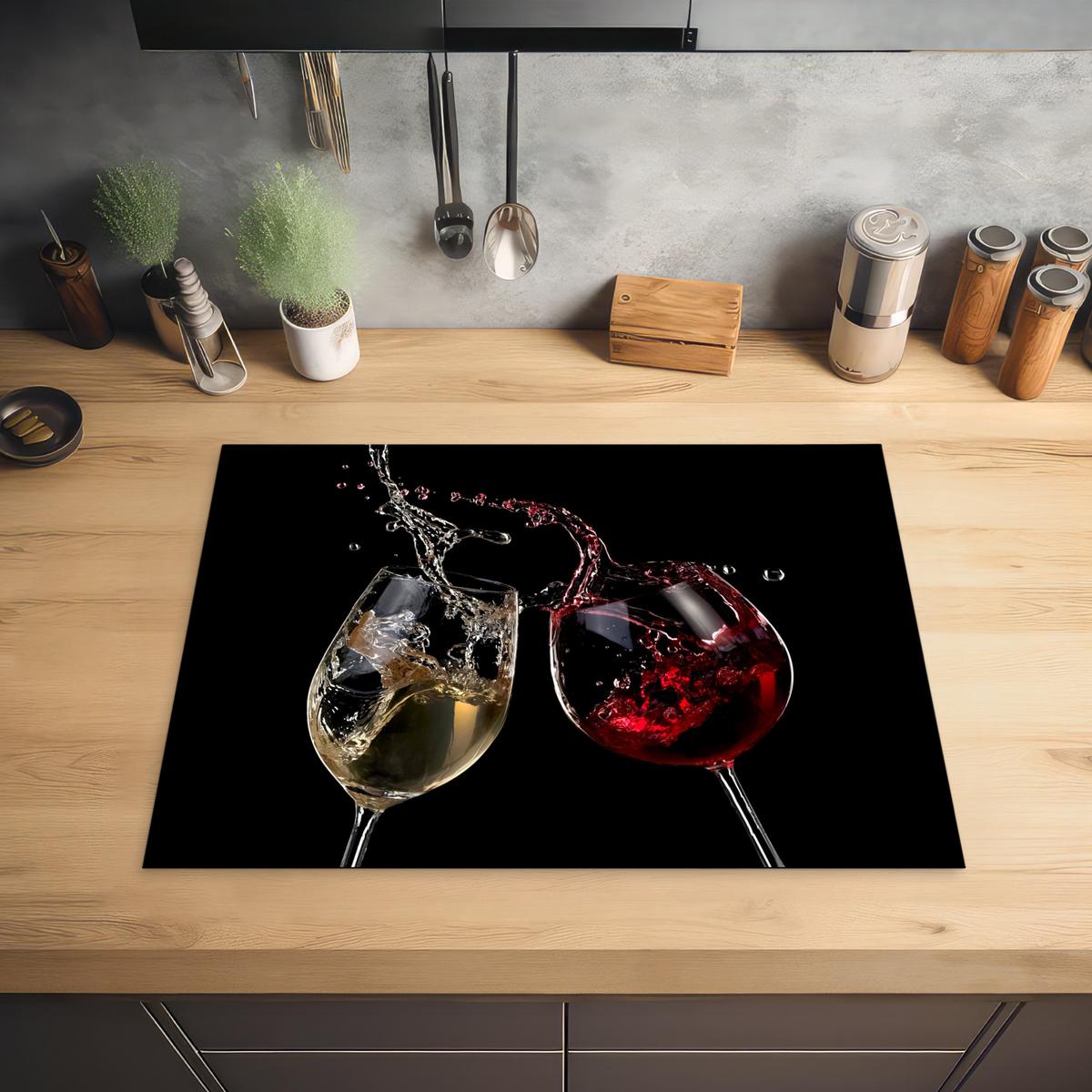 HERDABDECKPLATTE Rotwein - Weißwein - Glas - Schwarz Herdabdeckung Induktionsfeld 70x52 cm - Weinrot, Kunststoff (70/52/0.2cm) - MuchoWow
