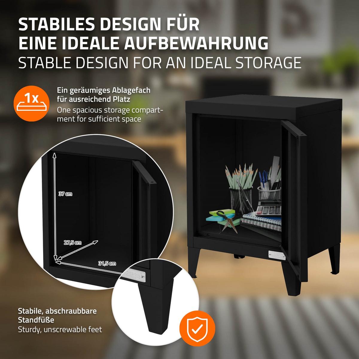 AKTENSCHRANK 40x30x57,5 cm Schwarz aus Stahl - Schwarz, Metall (30/57.5/40cm) - ML-DESIGN