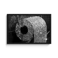 POSTER MIT RAHMENGERAHMTES BILD WC - Toilettenpapier - Schwarz und weiß - Glitter 60x40 cm - Silberfarben, Papier (60/40cm) - MuchoWow
