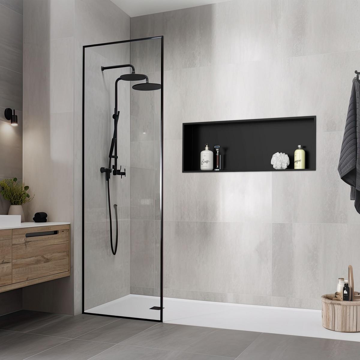 DUSCHNISCHE Schwarz 90/30 cm - Schwarz, Metall (90/30/10cm) - LuxeBath