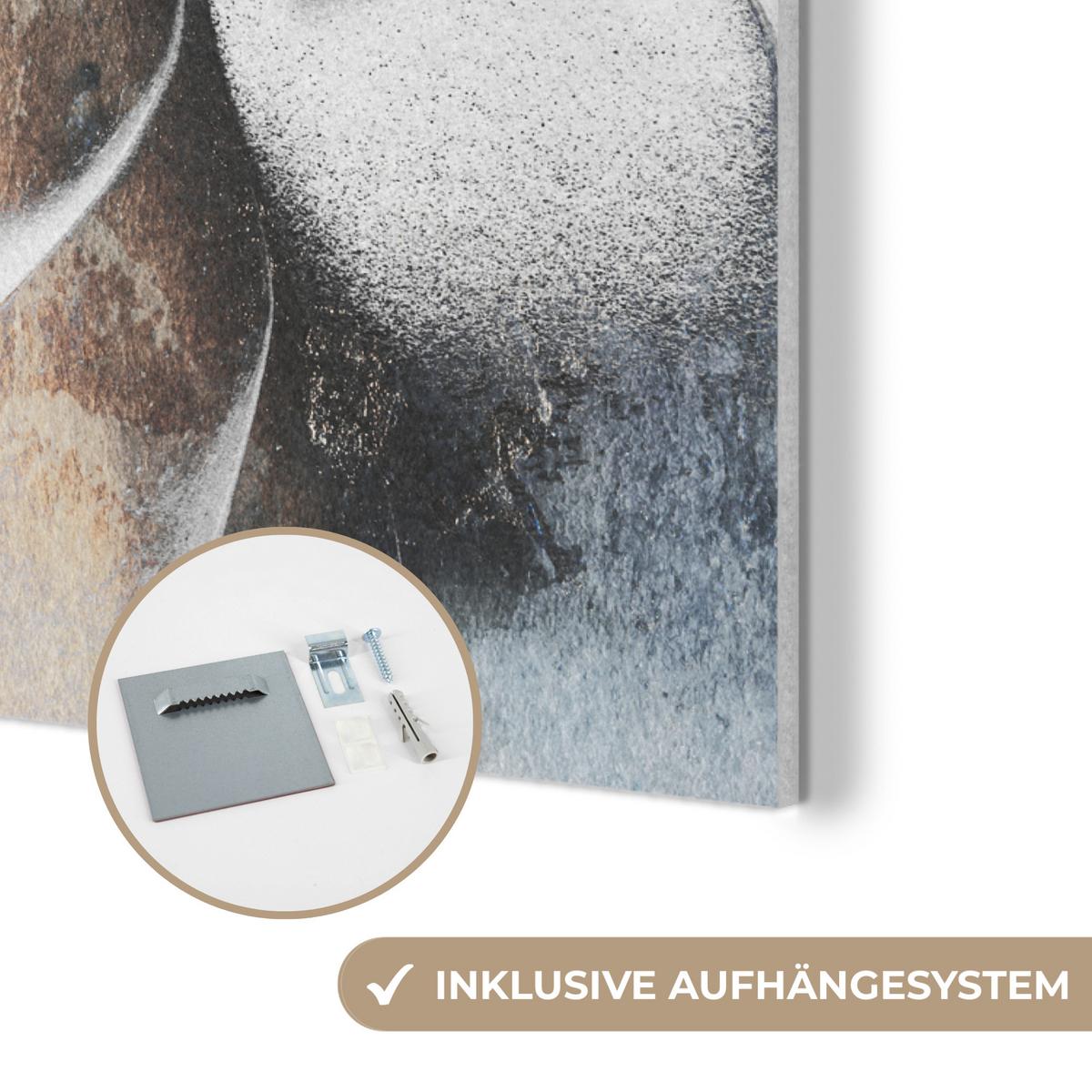 AKUSTIKBILD Luxus - Abstrakt - Gold - Weiß Kunstdruck Schlafzimmer 50x70 cm - Goldfarben, Kunststoff (50/70/0.9cm) - MuchoWow