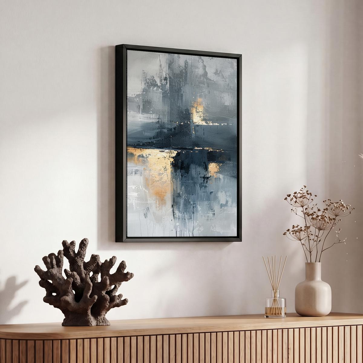 LEINWAND Bilder mit Rahmen - Kunst - Grau - Gold - Abstrakt - 20x30 - Dunkelgrau, Textil (20/30cm) - MuchoWow