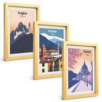 BILDER SET 3er Set - 20x30 cm Goldrahmen - Retro-Illustrationen zur Bergarchitektur - Goldfarben, Kunststoff (20/30cm) - TULUP