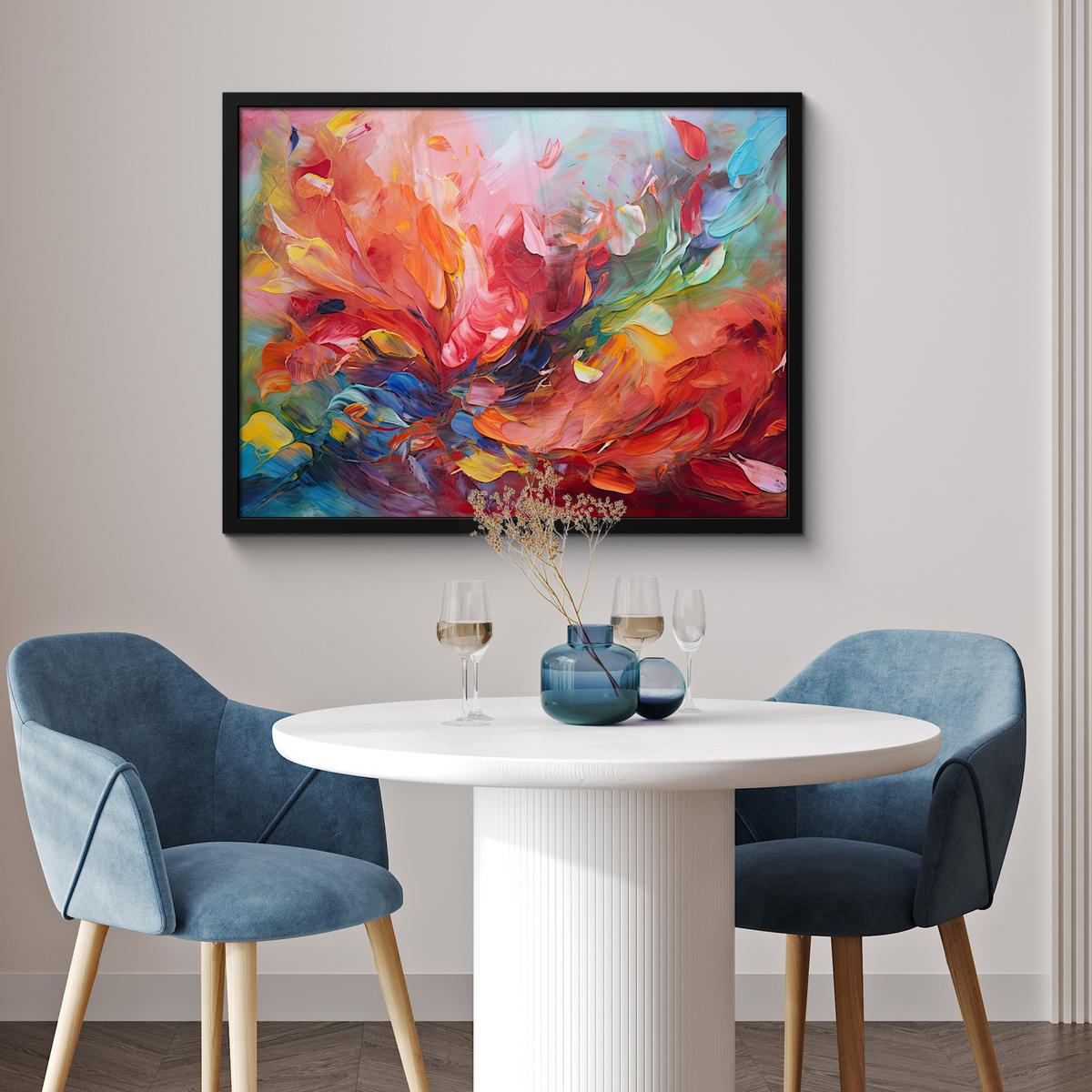 POSTER MIT RAHMENGERAHMTES BILD Ölgemälde - Kunst - Abstrakt - Farbenfroh 80x60 cm - Altrosa, Papier (80/60cm) - MuchoWow
