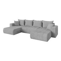 WOHNLANDSCHAFT mit Schlaffunktion und Bettkasten MILA-U 378x194x86 Grau Cord - Schwarz/Grau, Holzwerkstoff/Kunststoff (378/86/194cm) - ALTDECOR