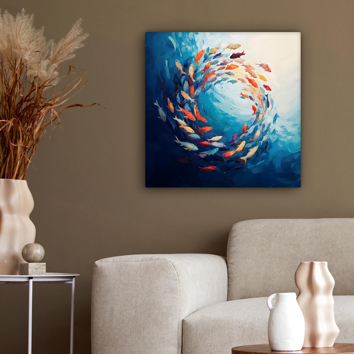 LEINWANDBILD Meer - Fische - Bunt - Dynamisch Wandbild Wohnzimmer 50x50 cm - Hellblau, Textil (50/50cm) - MuchoWow