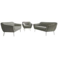 SITZGARNITUR PIRS 3+3+1 - Grau Strukture - Weiße Beine - Platinfarben/Weiß, Holzwerkstoff/Textil (180/75/74cm) - MKS