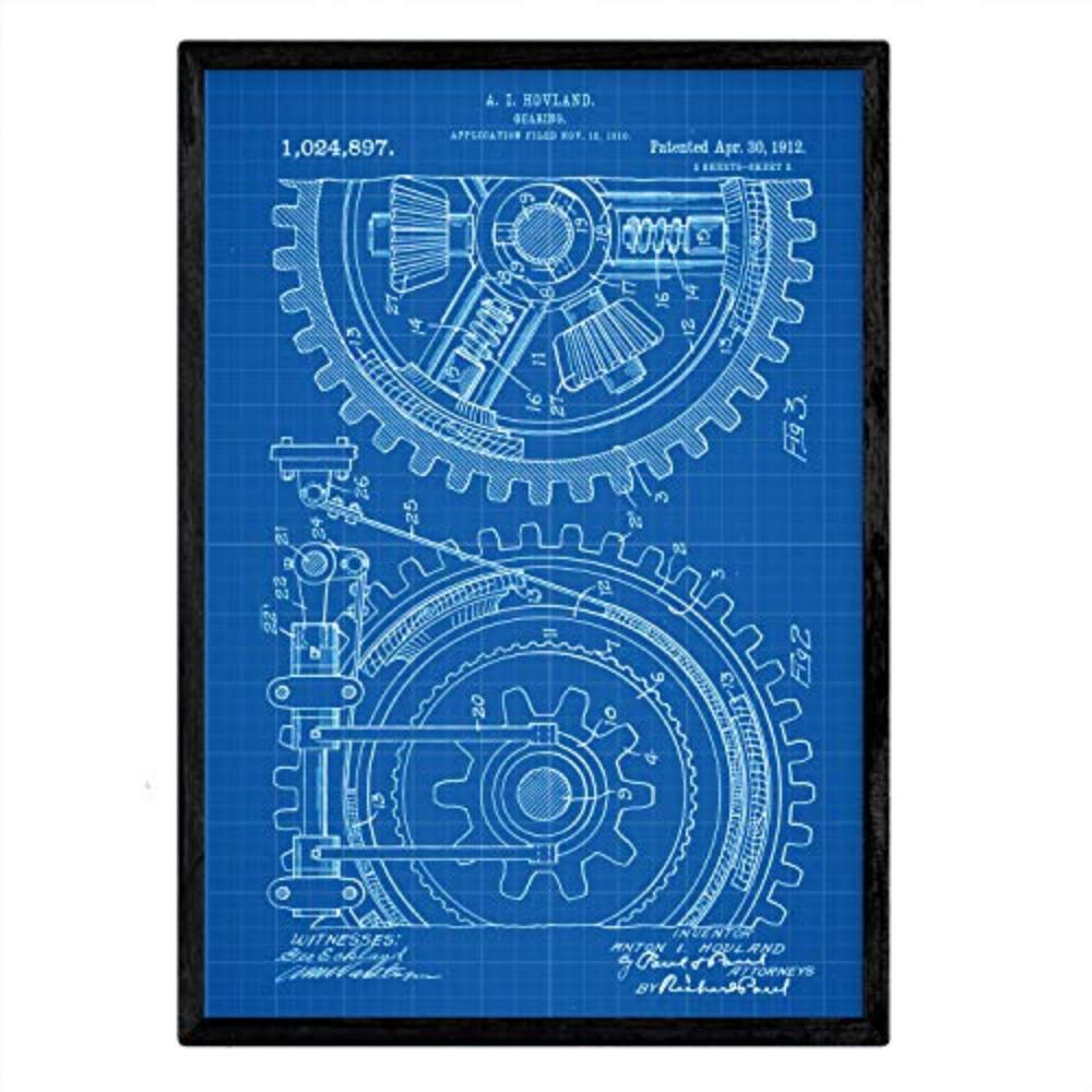 POSTER Getriebe 2 Patent A3 Rahmenlos - Blau, Papier (29.7/5/42cm) - Nacnic