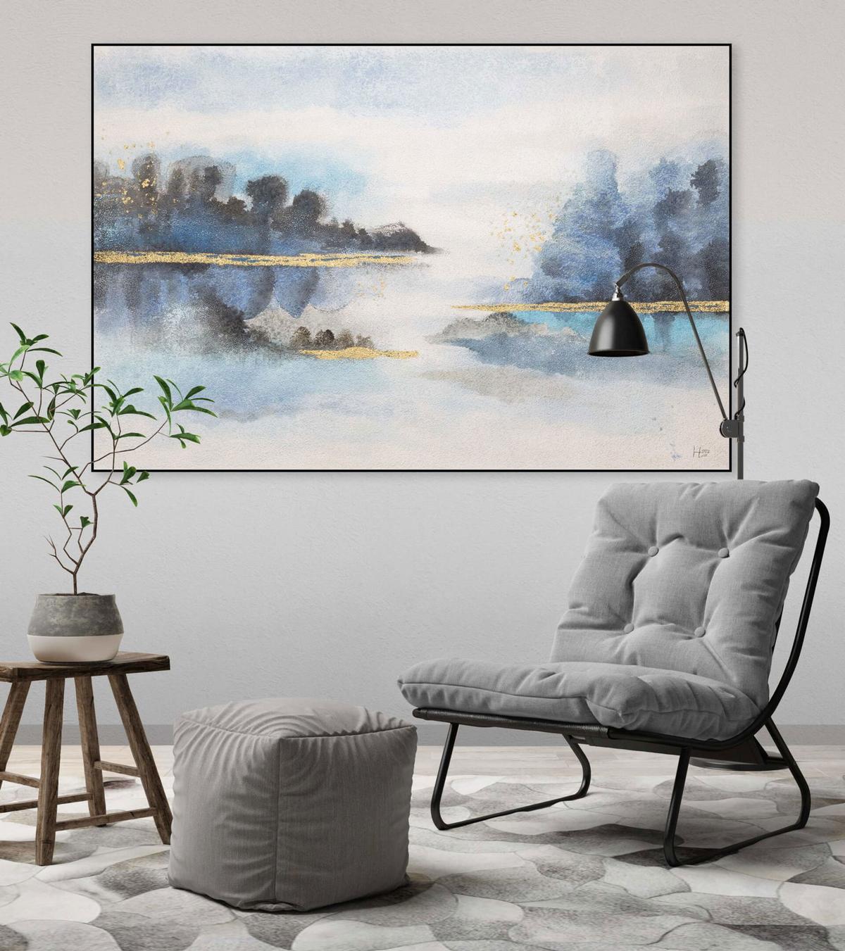 ACRYLBILD HANDGEMALT 120/80 cm - Blau/Weiß, Holz/Textil (120/80cm) - KUNSTLOFT