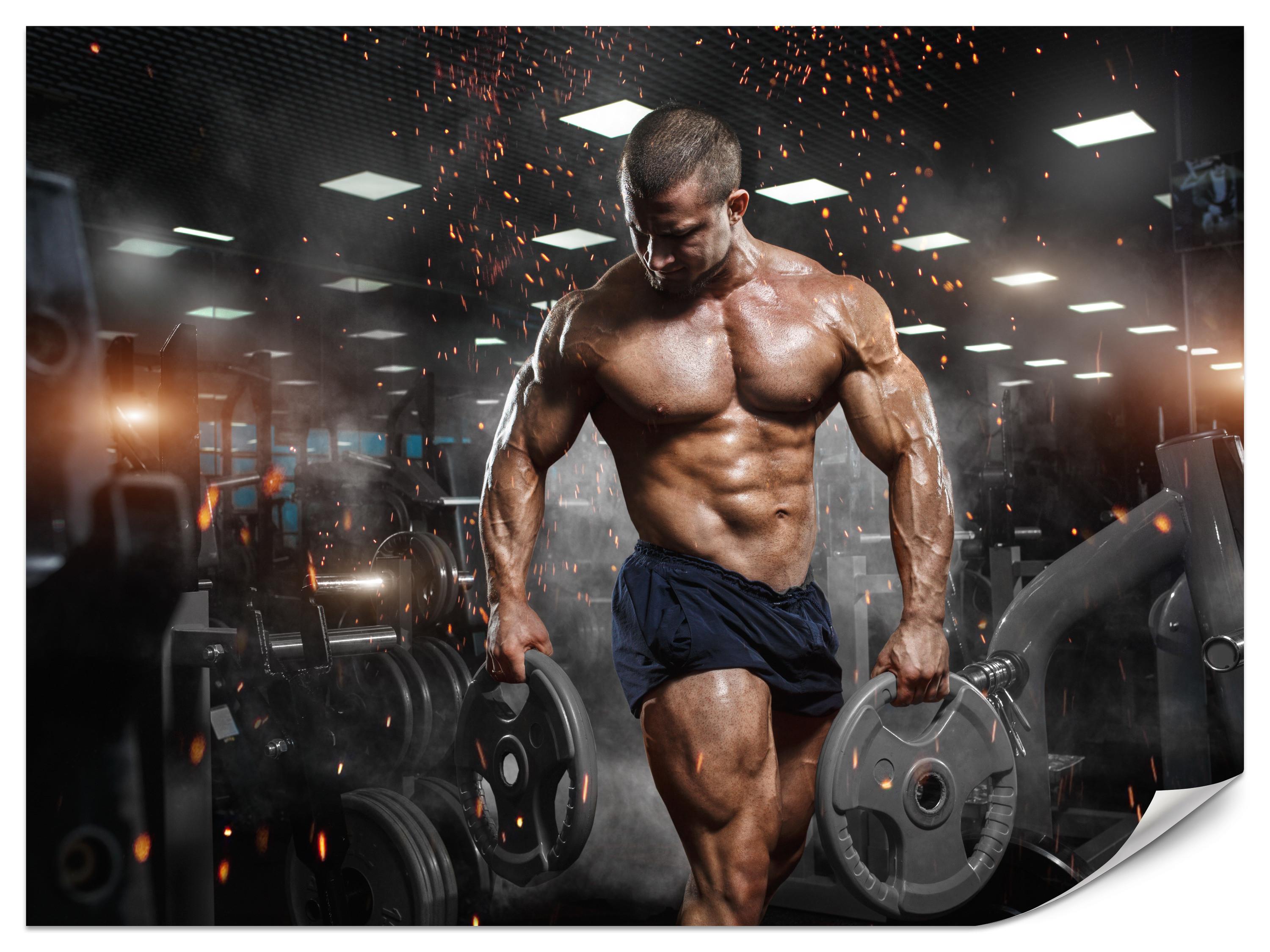 FOTOTAPETE Muskulöser Mann Gym Fitnessstudio Sport 350x256 - Beige/Schwarz, Papier (350/256cm) - Muralo
