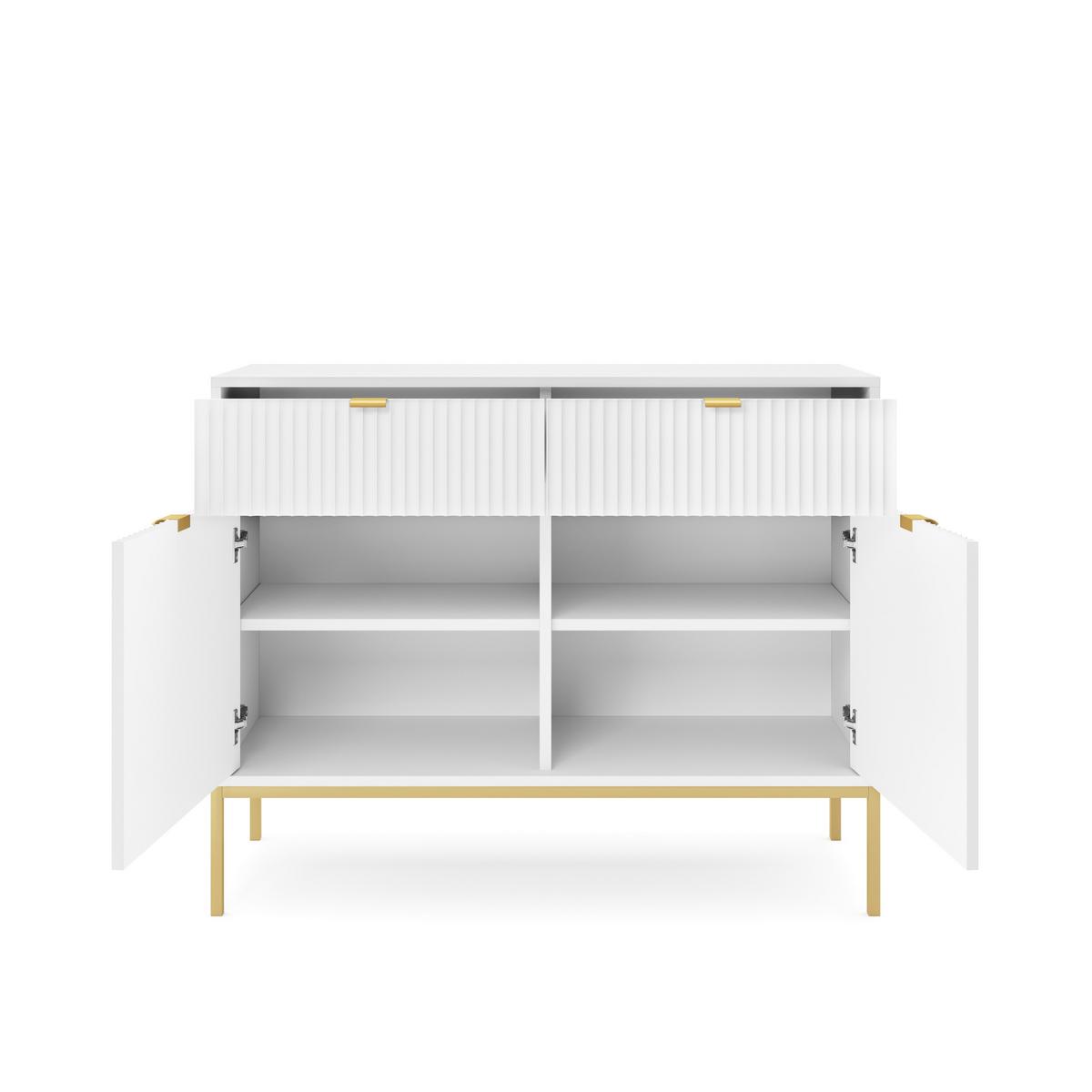 KOMMODE STELLARE 104/83/39 cm mit 2 Schubladen 2 Türen Weiß - Goldfarben/Weiß, Holzwerkstoff (104/83/39cm) - MASSENO