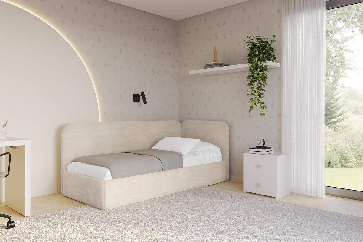 EINZELLBETT Jugendbett mit Bettkasten und Matratze H3/H4, Links - ELSY 80x200 Beige - Beige, Holzwerkstoff/Textil (80/200cm) - ALTDECOR