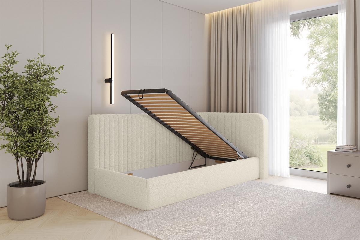 EINZELLBETT Jugendbett mit Bettkasten und Matratze H3/H4, Links - AURY 90x200 Beige - Champagner, Holzwerkstoff/Textil (90/200cm) - ALTDECOR