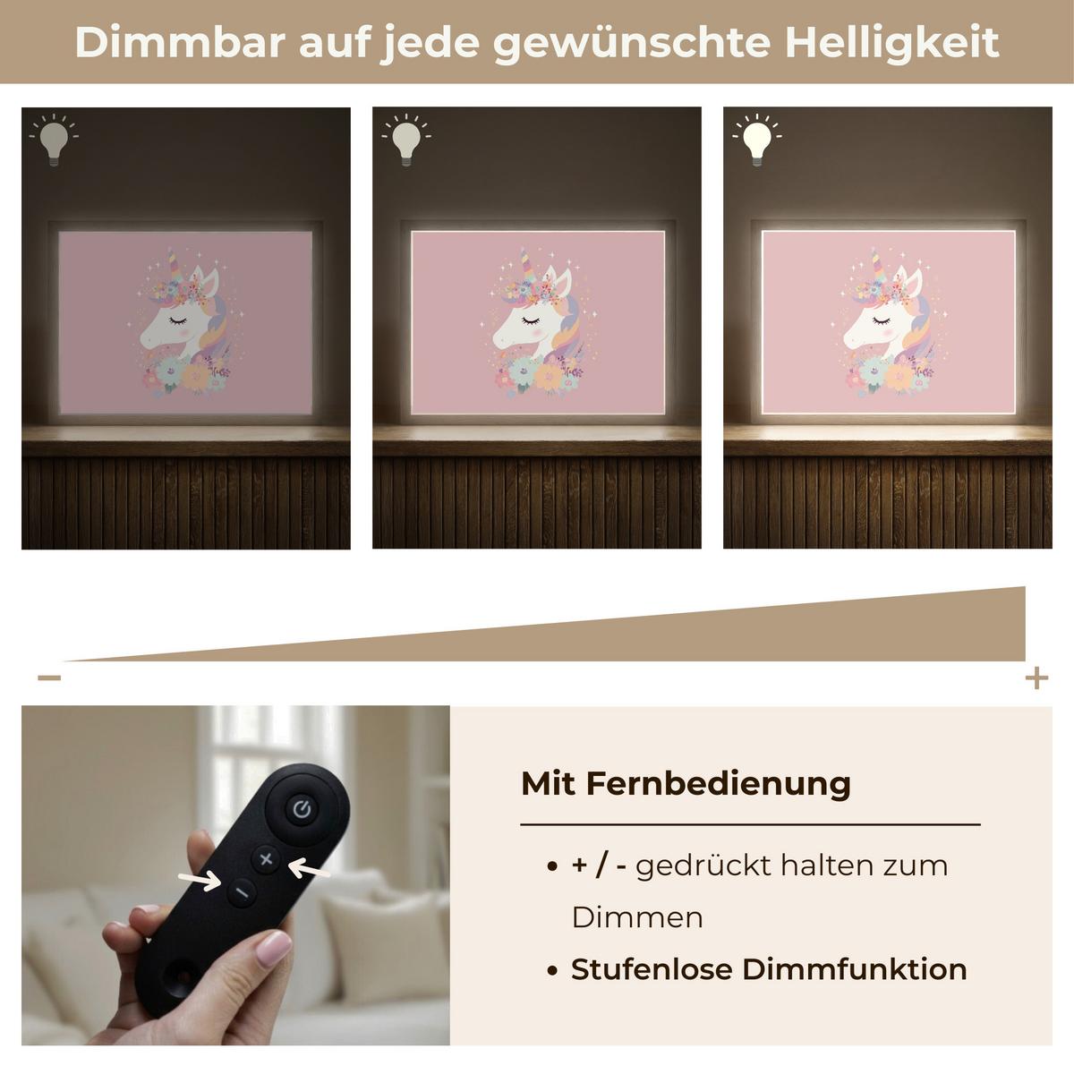 NACHTTISCHLAMPE MIT AKKU Einhorn - Rosa - Blumen 40x30 cm - Rosa, Holzwerkstoff (8/40/30cm) - OnlyWow