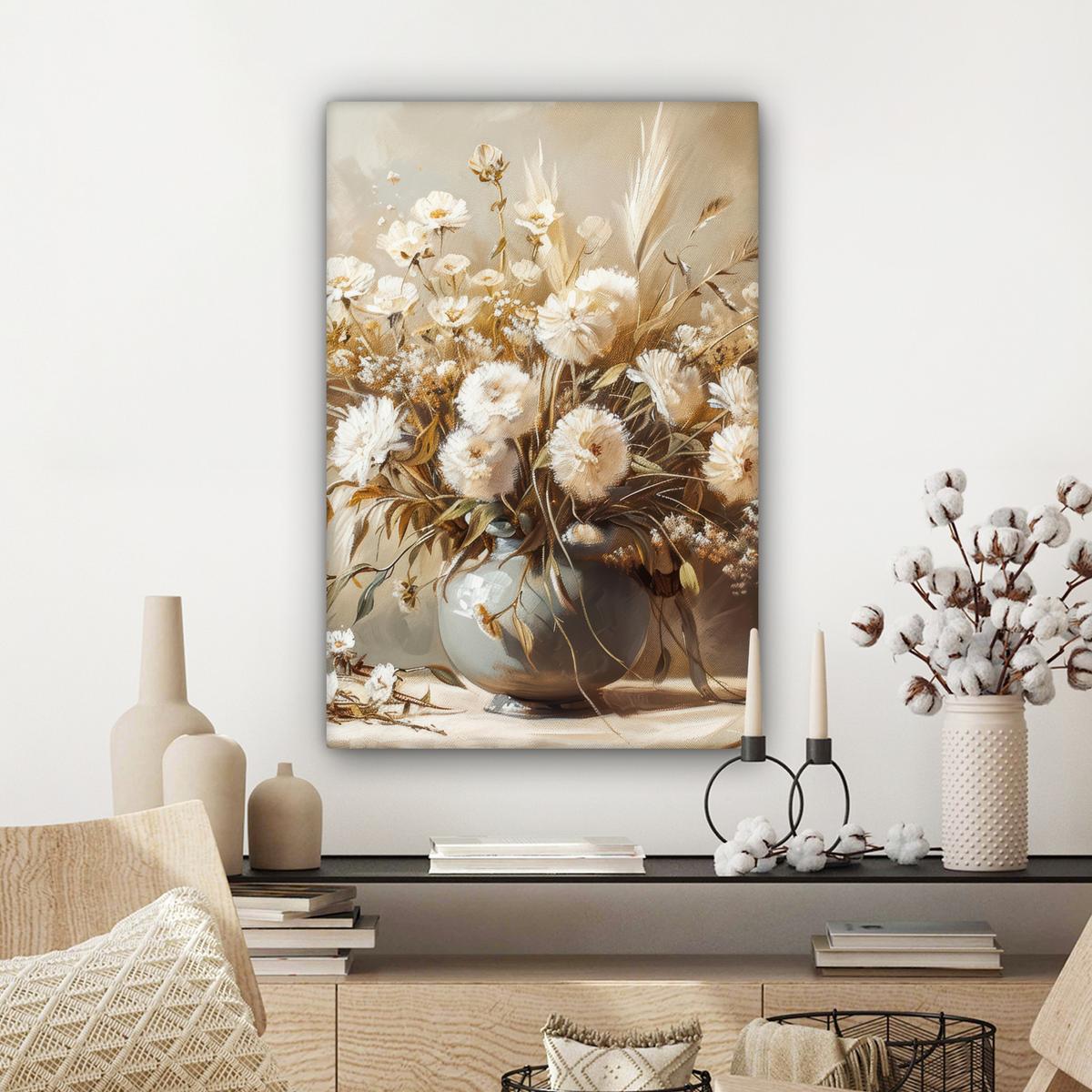LEINWANDBILD Blumen - Vase - Stilleben - Beige Wanddeko 40x60 cm - Creme, Textil (40/60cm) - MuchoWow
