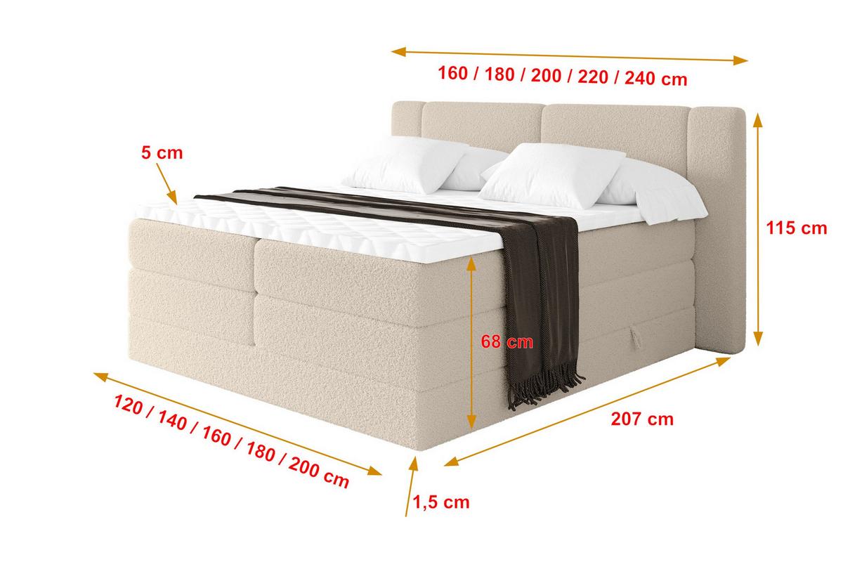BOXSPRINGBETT mit Matratze H3/H4 - EVON KING - 180x200 cm Dunkelbeige - Cappuccino, Holzwerkstoff (180/200cm) - ALTDECOR