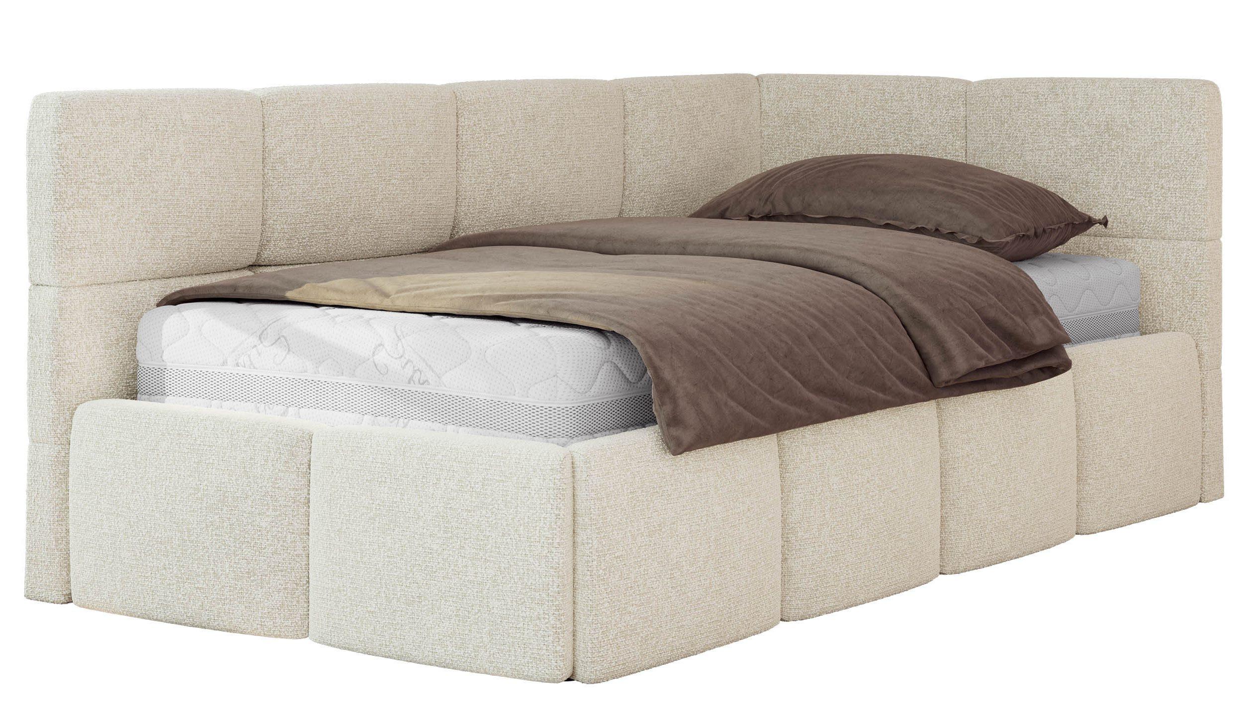 JUGENDBETT ARVO 90/200 - Creme Strukture - Multipocket-Matratze - Rechts Seite - Creme, Textil (90/200cm) - MKS