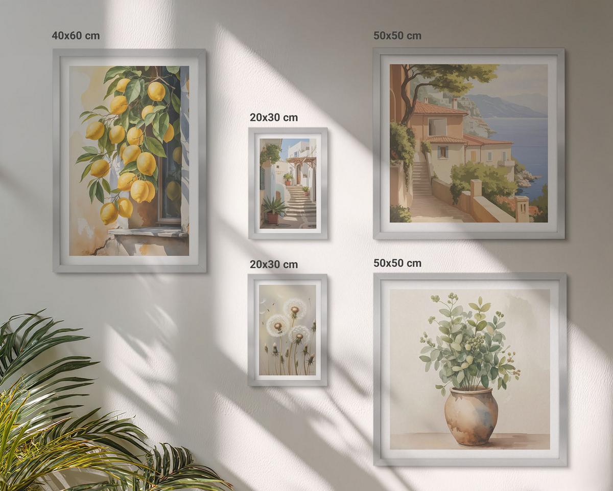 BILDER SET 5er Set - 50x50 cm & 20x30 cm & 40x60 cm Silberner Rahmen - Lemon Streets Meerblick - Silberfarben, Kunststoff (40/60cm) - TULUP