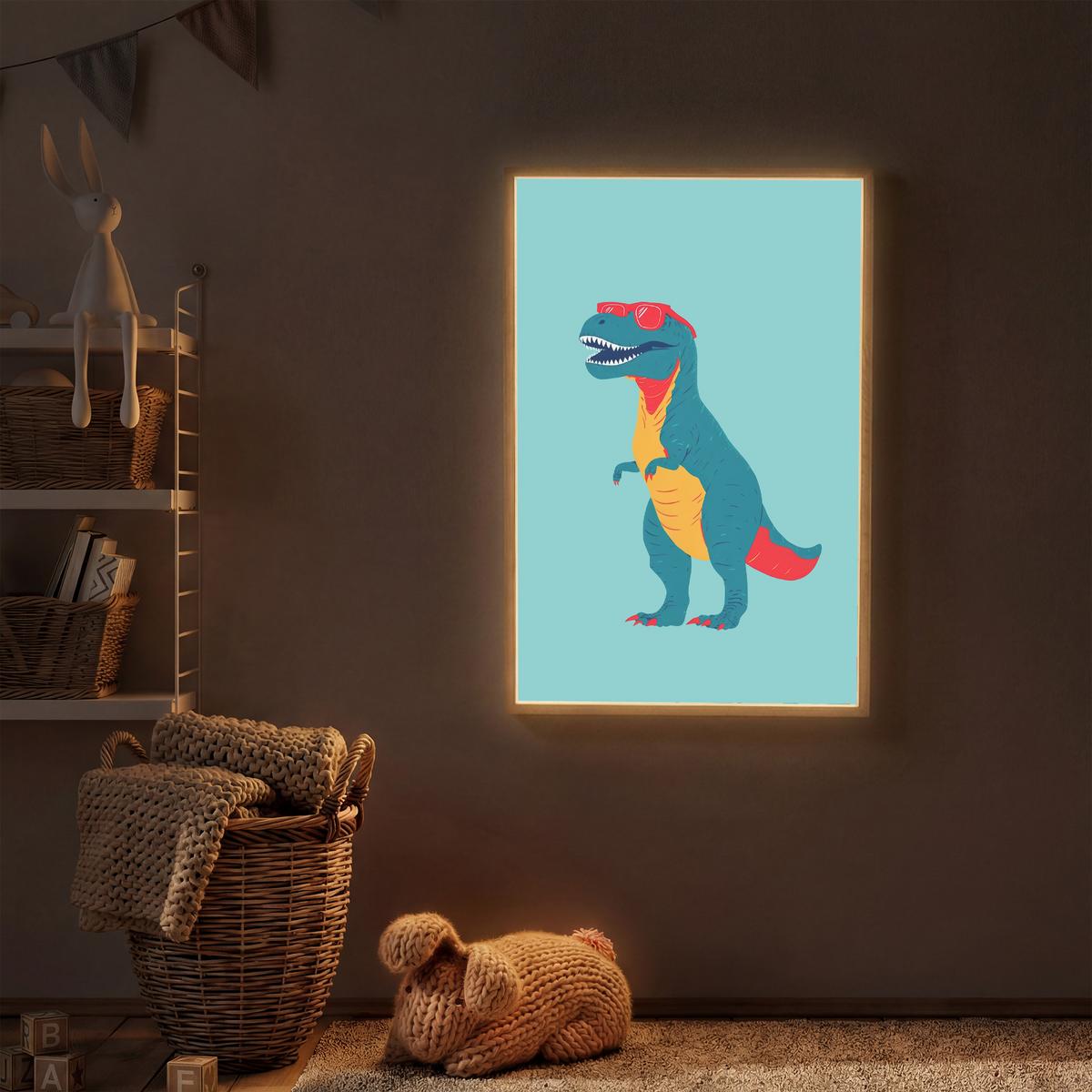 WANDLEUCHTE MIT AKKU Dinosaurier - Blau - Sonnenbrille 60x90 cm - Hellblau, Holzwerkstoff (60/90/8cm) - OnlyWow
