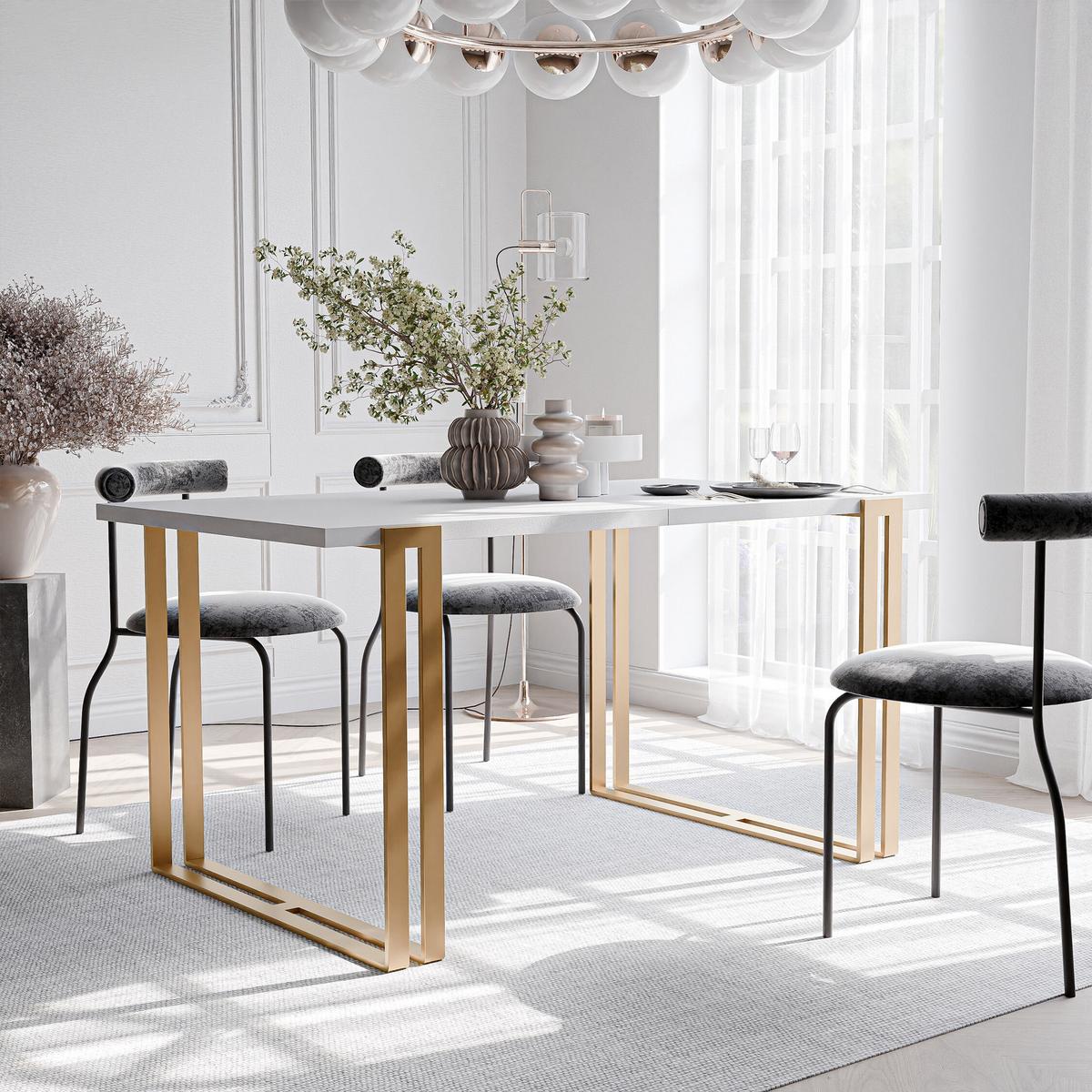 TISCH ausziehbar aus MDF, Weiß - Goldfarben/Weiß, Holzwerkstoff (140/80/76cm) - Idohome