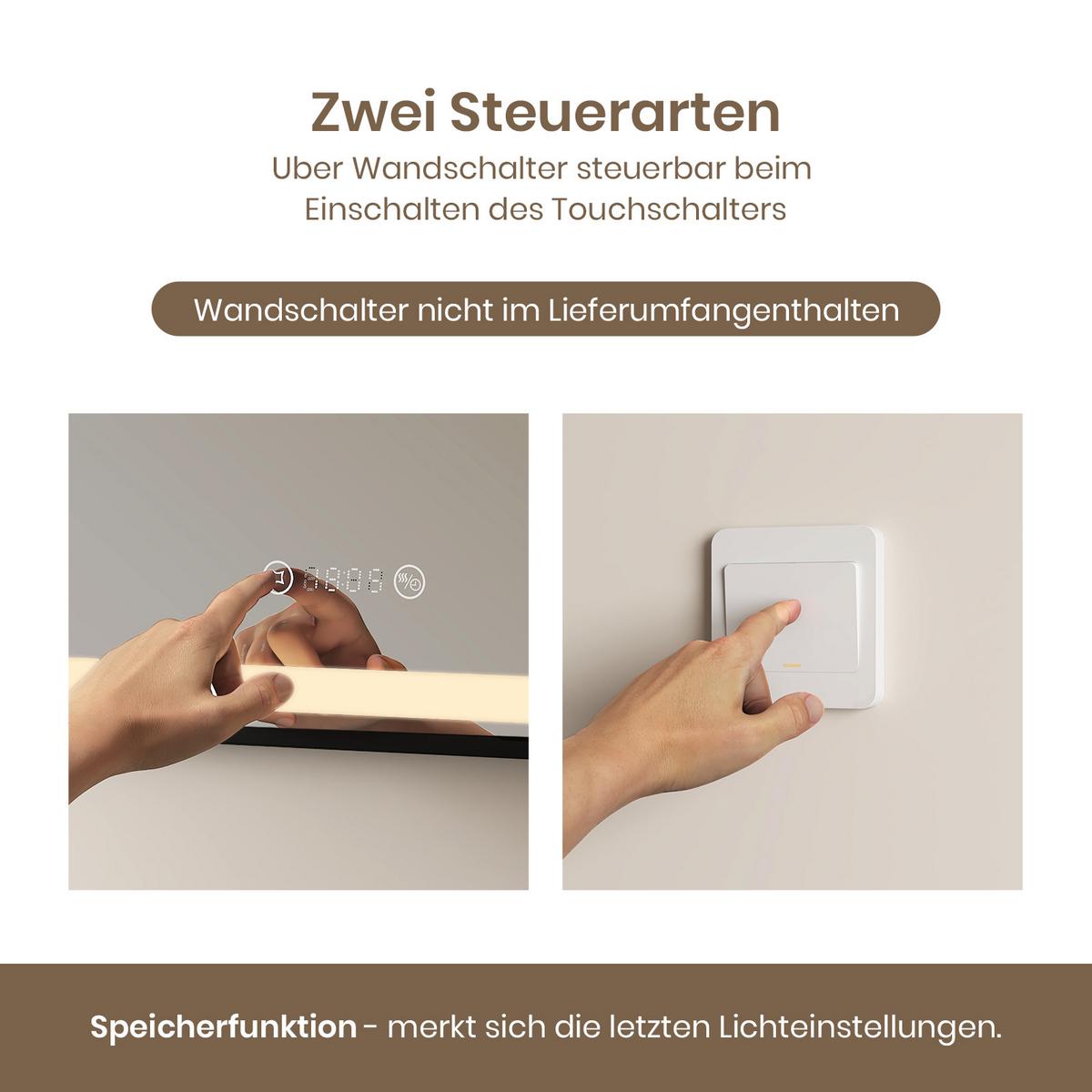 BADSPIEGEL mit Beleuchtung Schwarzer Rahmen 100/70 cm - Schwarz, Glas (100/70/3.5cm) - EMKE