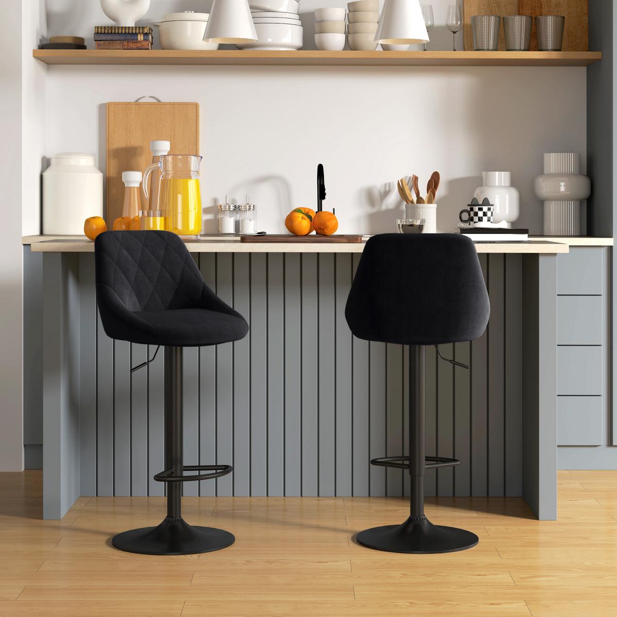BARHOCKER 2ER-SET höhenverstellbar, Schwarz - Schwarz, Kunststoff (46/104/48cm) - HOMCOM