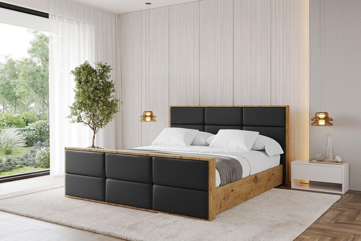 POLSTERBETT mit Bettkasten, Fußteil und Lattenrost, Boxbett ohne Matratze - ENZO1-Z 180x200 Schwarz Kunstleder - Schwarz Hochglanz, Holzwerkstoff/Textil (180/200cm) - ALTDECOR