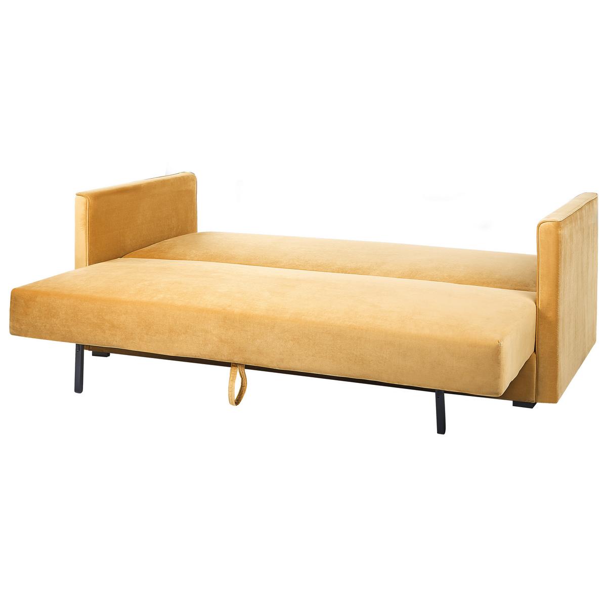 3-SITZER-SCHLAFSOFA Samtstoff Gelb Eksjo - Gelb, Textil (220/87/102cm) - Beliani