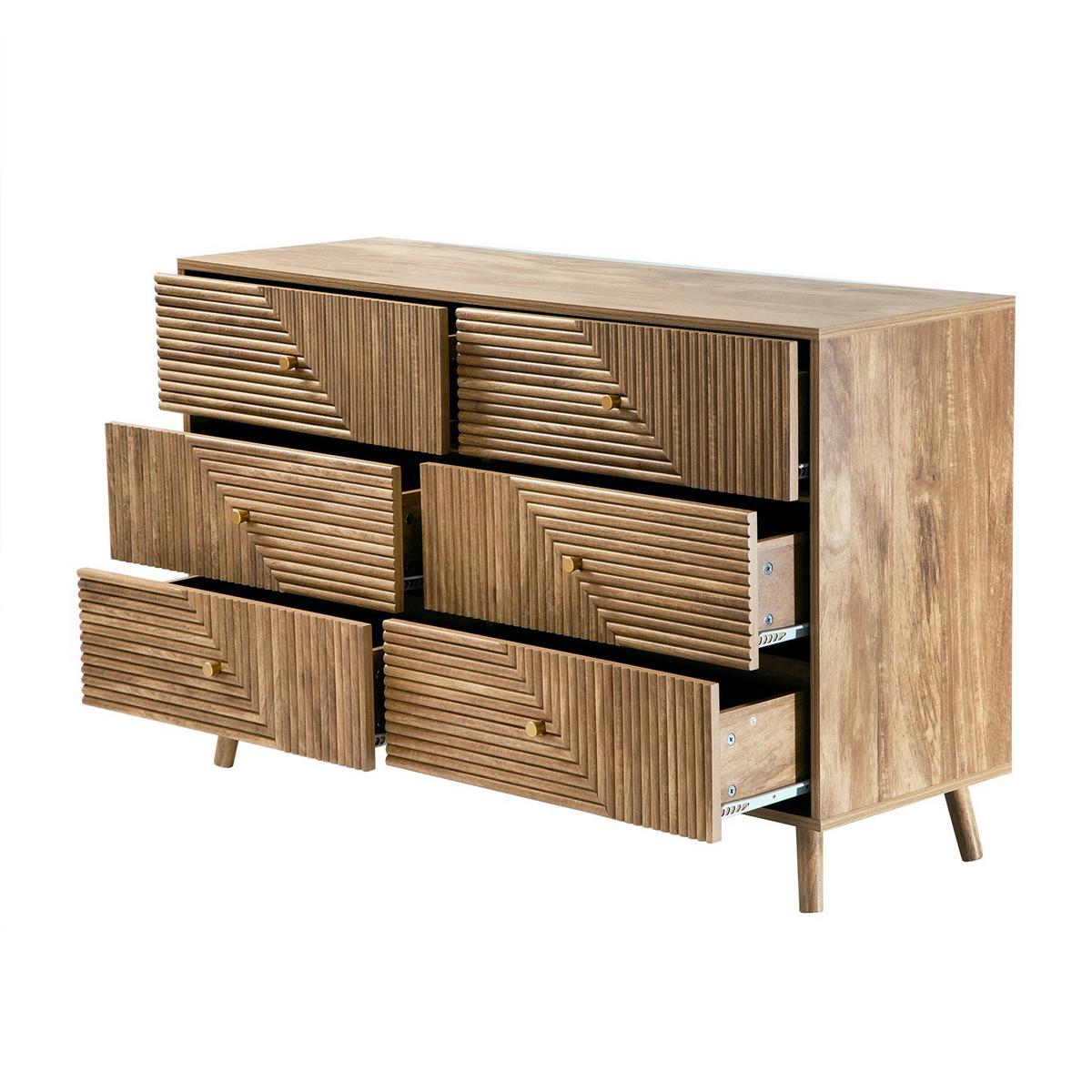 KOMMODE mit 6 Schubladen und laminierten Fronten 39/75/120 cm - Eschefarben, Holzwerkstoff (39/75/45cm) - Calicosy