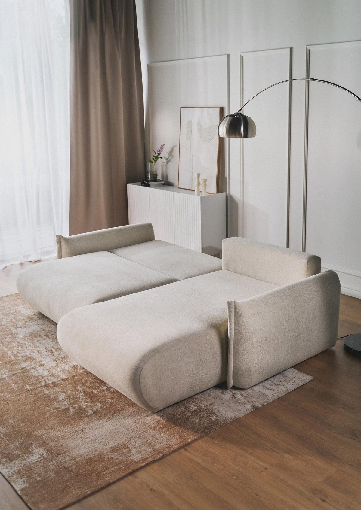 ECKSOFA Cushi Hellbeige-Chenille - Ecru/Schwarz, Kunststoff/Textil (183/252cm) - Selsey