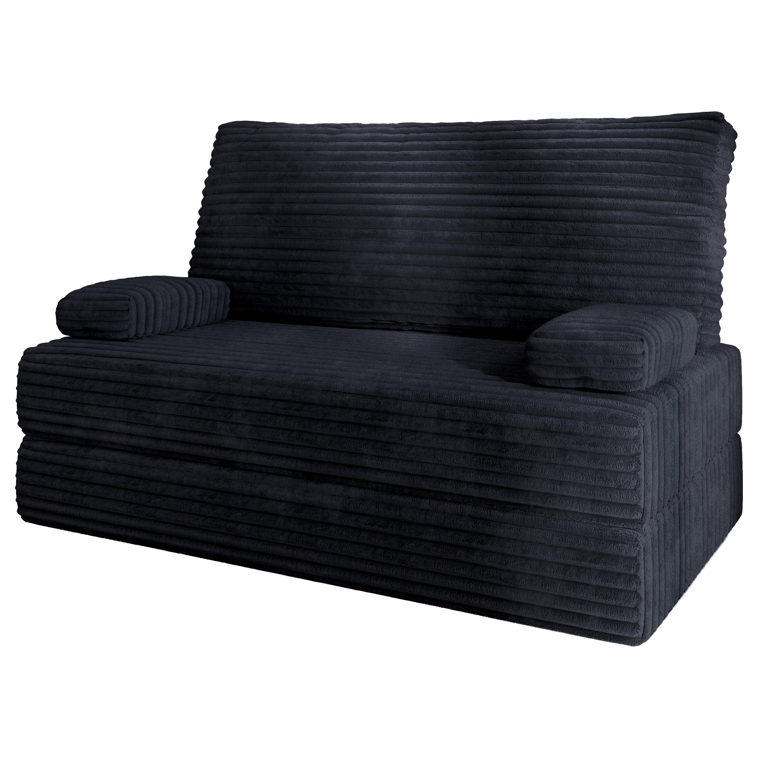 BETTSOFA LADIA aus Schaumstoff Kordstoff Schwarz Schlaffunktion - Schwarz, Textil (140/86/60cm) - MASSENO