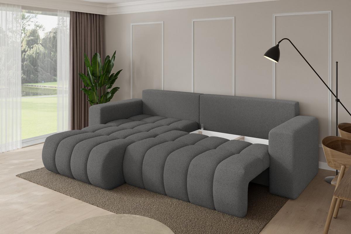 ECKSOFA mit Schlaffunktion Ottomane Links MILA-L-v1 277x195x86 Grau Bouclé - Schieferfarben/Schwarz, Holzwerkstoff/Kunststoff (277/194cm) - ALTDECOR