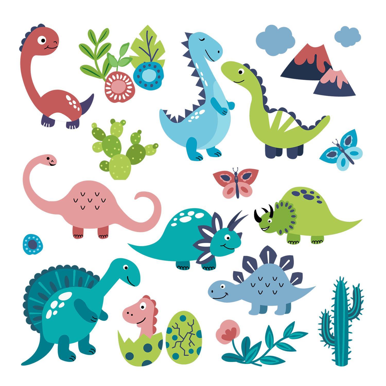 WANDAUFKLEBER 60x108cm - Dinosaurier und Pflanzen - Multicolor, Kunststoff (60/108/0.1cm) - Wallfluent
