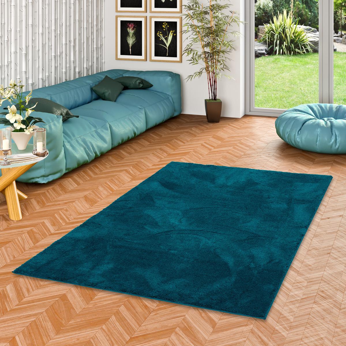 HOCHFLOR LANGFLOR SUPER SOFT TEPPICH SILKY - Petrol, Textil (80/150cm) - Pergamon