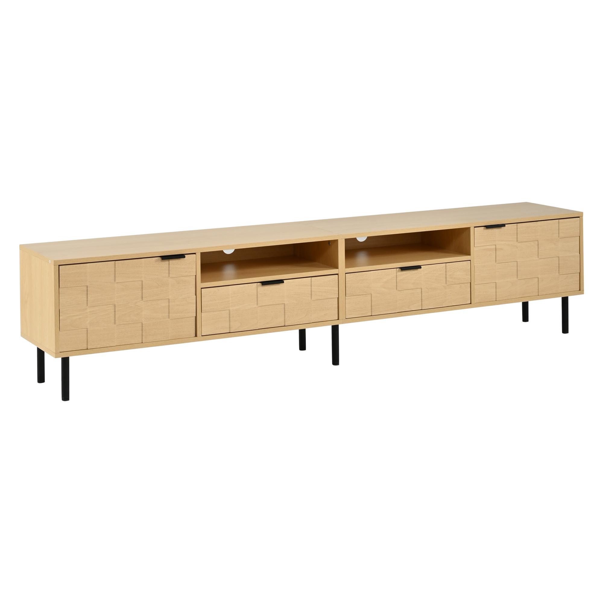 LOWBOARD Naturholzoptik 200cm für 80 Zoll TV, 3D-Dekor, 2 Türen & 2 Schubladen - Naturfarben, Holzwerkstoff (200/44.5/35cm) - Urban Meuble