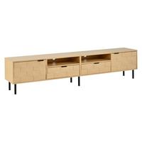 LOWBOARD Naturholzoptik 200cm für 80 Zoll TV, 3D-Dekor, 2 Türen & 2 Schubladen - Naturfarben, Holzwerkstoff (200/44.5/35cm) - Urban Meuble