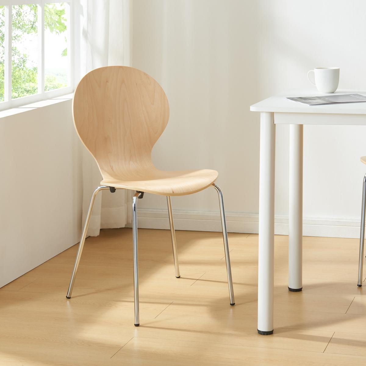 ESSZIMMERSTUHL-SET 4 TLG. Etne - Chromfarben/Birkefarben, Holz/Metall (48/85/50cm) - [en.casa]