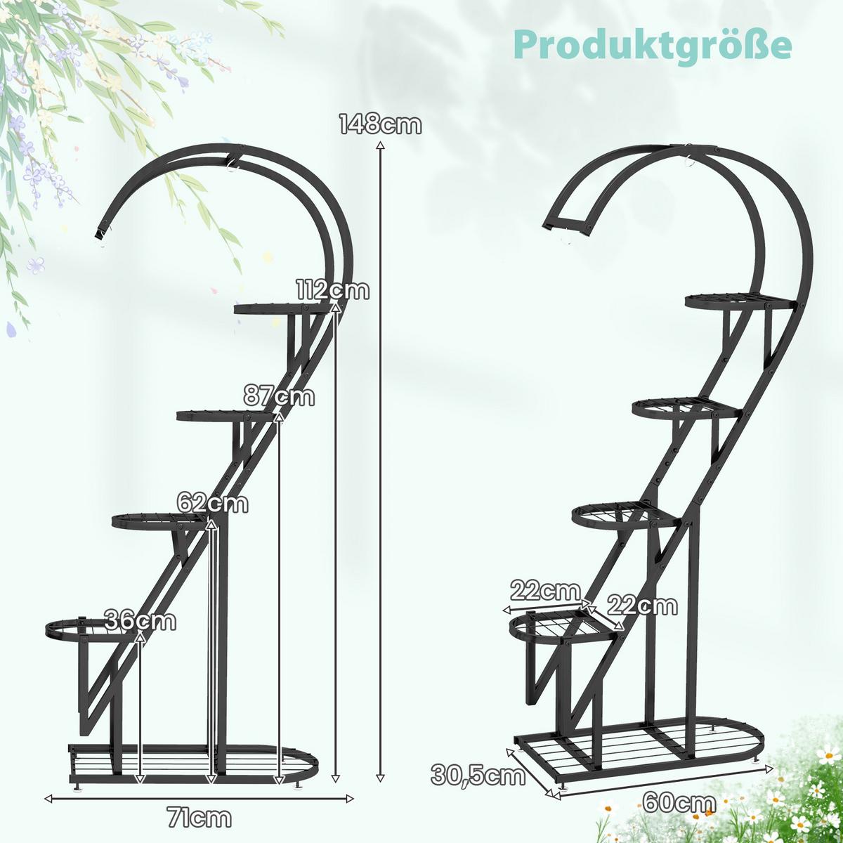 PFLANZENSTÄNDER Schwarz - Schwarz, Metall (71/148/30.5cm) - COSTWAY