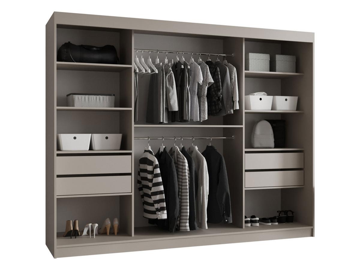 SCHWEBETÜRENSCHRANK Bahrajn 250 mit Schubladen - Kaschmir/Silberfarben, Holzwerkstoff/Kunststoff (250/200/62cm) - MIRJAN24