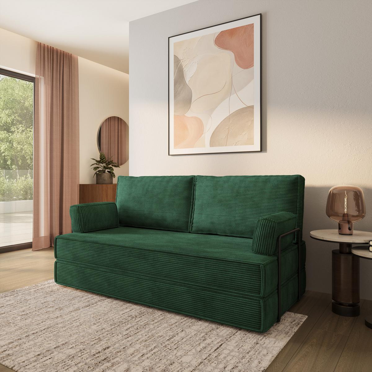 BETTSOFA SILAR aus Schaumstoff Kordstoff Grün Schlaffunktion - Grün, Textil (170/86/80cm) - MASSENO