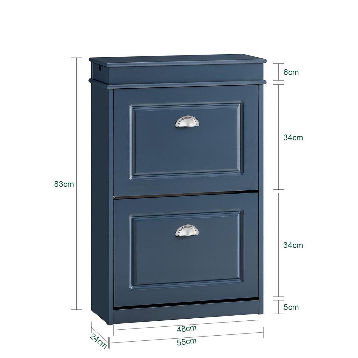 SCHUHSCHRANK mit 2 Klappen Blau 54x82x24cm - Blau, Holzwerkstoff (55/83/24cm) - SoBuy