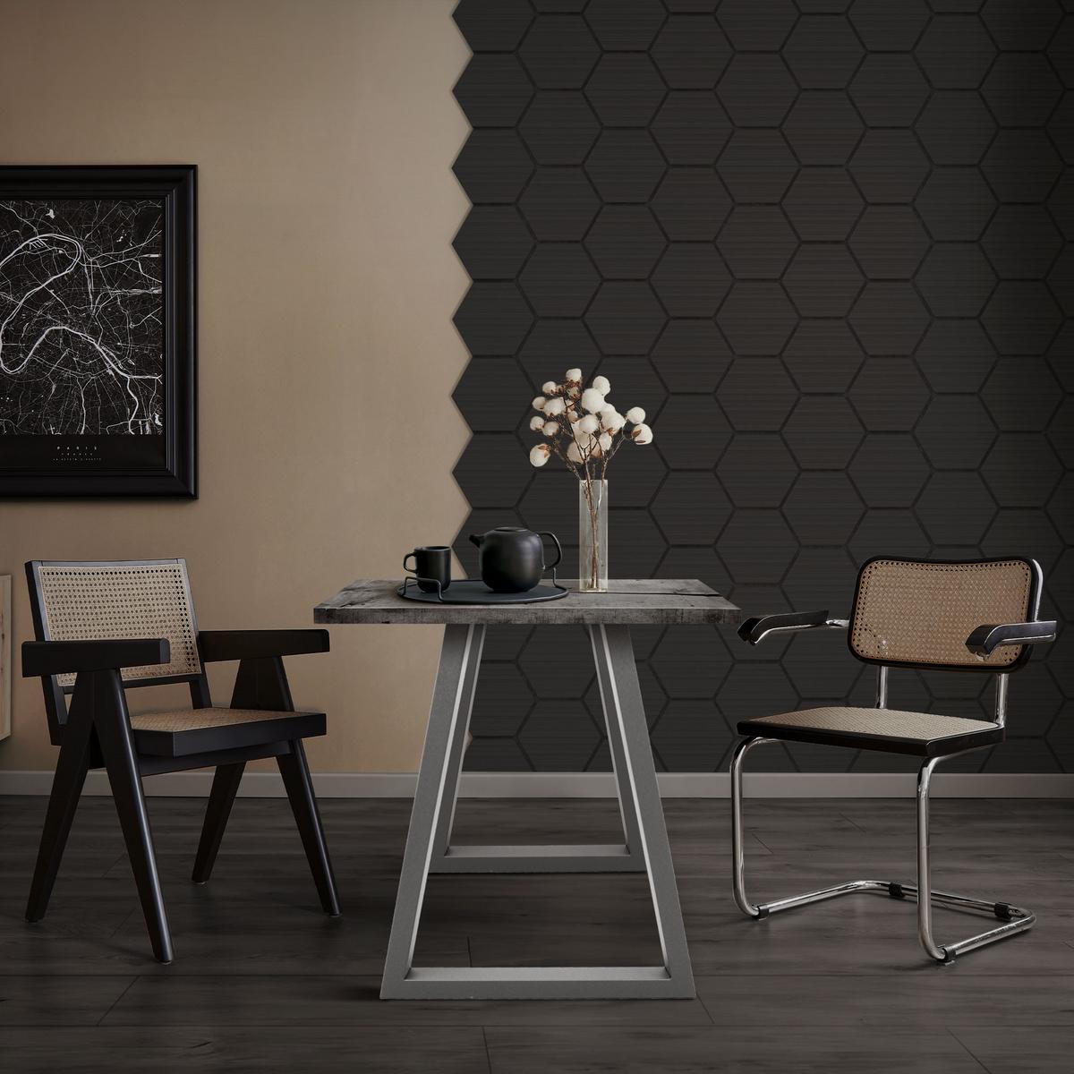 AKUSTIKPANEEL 2er Set Schallschutzplatten Hexagon Schwarz Holzoptik 66x81x2 cm aus Filz - Schwarz, Holzwerkstoff (2.1/81.1/66.6cm) - ML-DESIGN