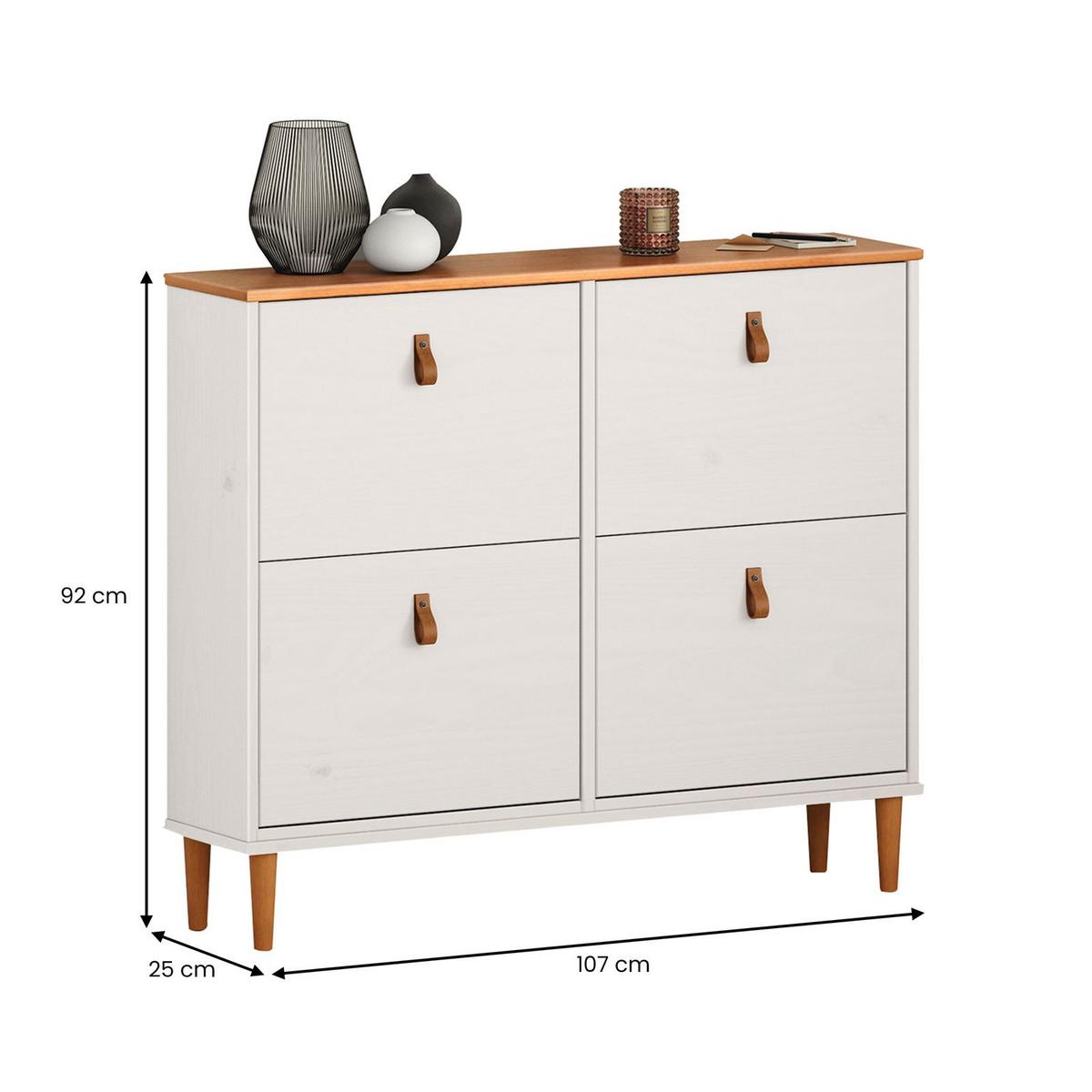 SCHUHKIPPER MIKKA weiß/Eiche - Eichefarben/Weiß, Holz (107/92/25cm) - IDIMEX