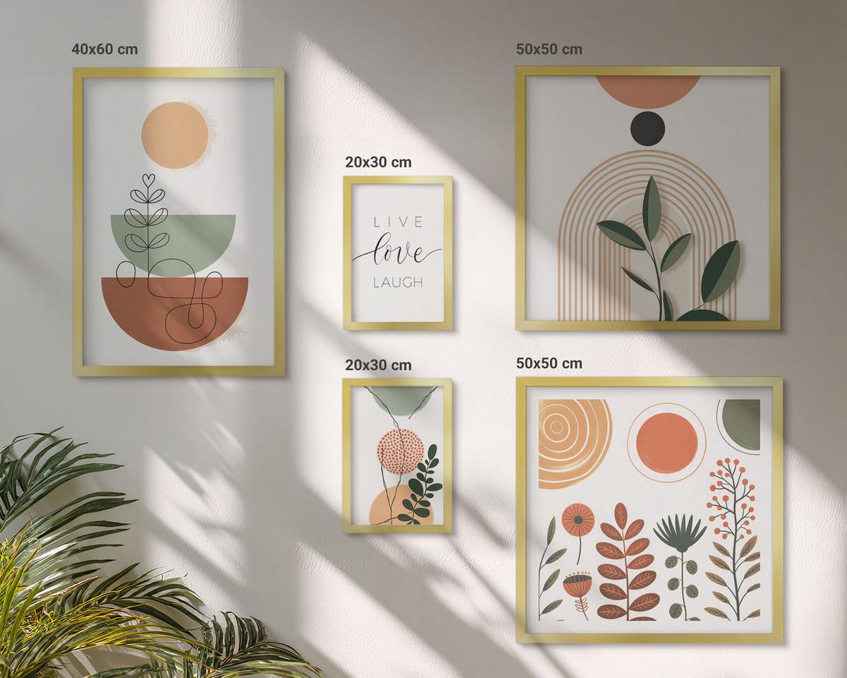 BILDER SET 5er Set - 50x50 cm & 20x30 cm & 40x60 cm Goldrahmen - Abstrakte Berglandschaften - Goldfarben, Kunststoff (40/60cm) - TULUP