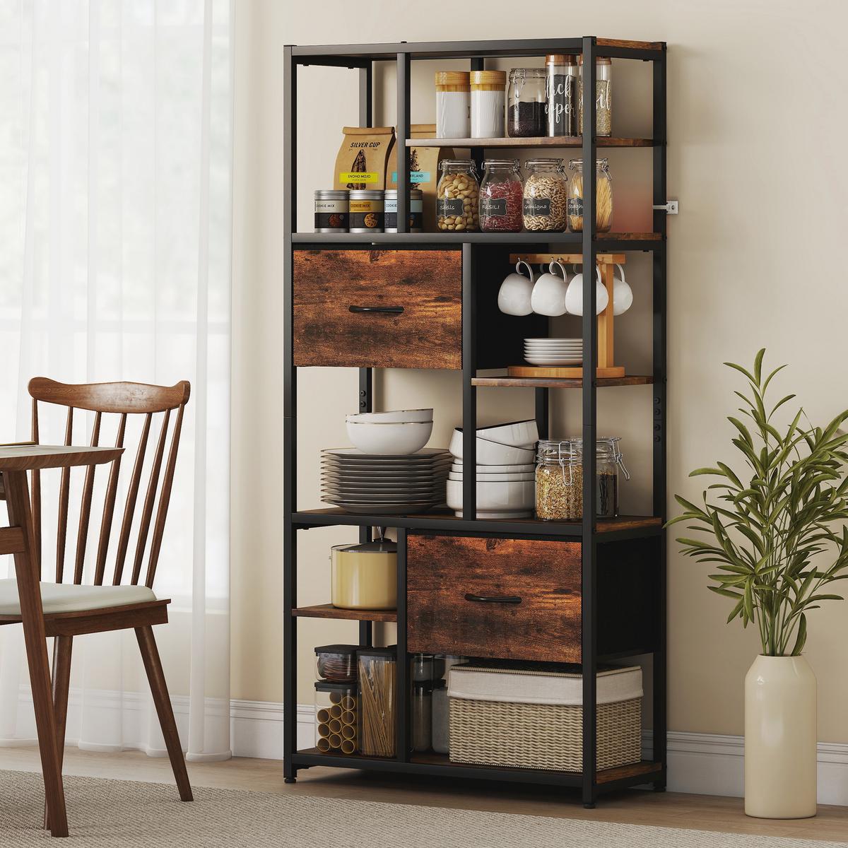 STANDREGAL mit 2 Stoffschubladen 9 offenen Fächern Braun - Dunkelbraun/Schwarz, Holzwerkstoff/Metall (30/150/72.5cm) - HOMCOM