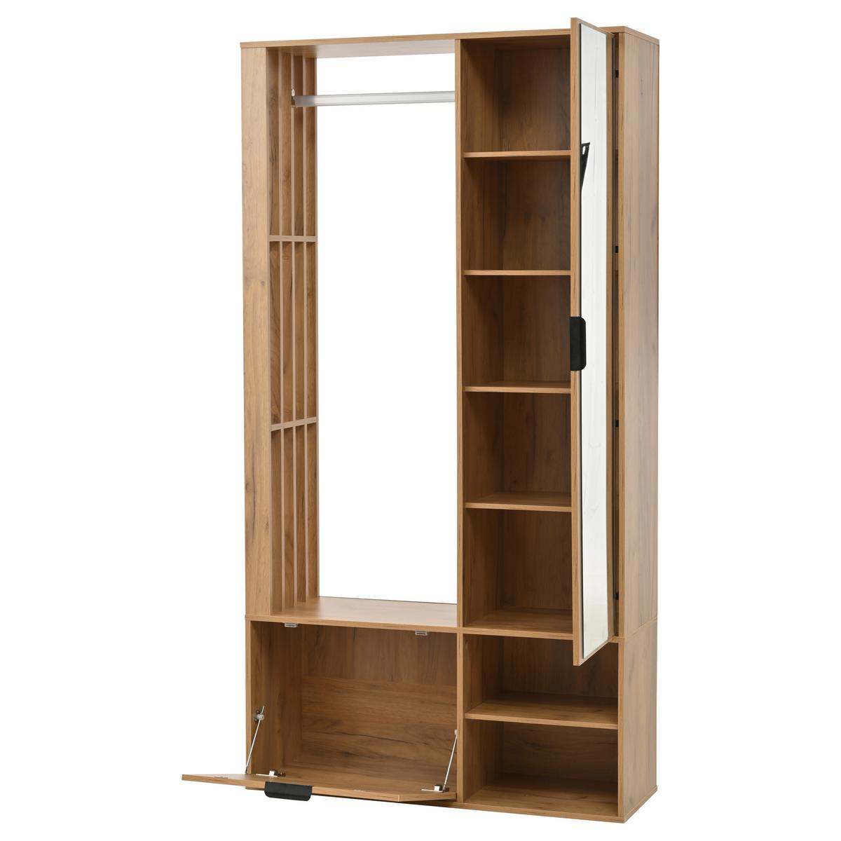 KLEIDERSCHRANK 6-in-1 mit Spiegel, & Wäscheständer Holzfarbe - Naturfarben, Holzwerkstoff (100/190/33cm) - Urban Meuble