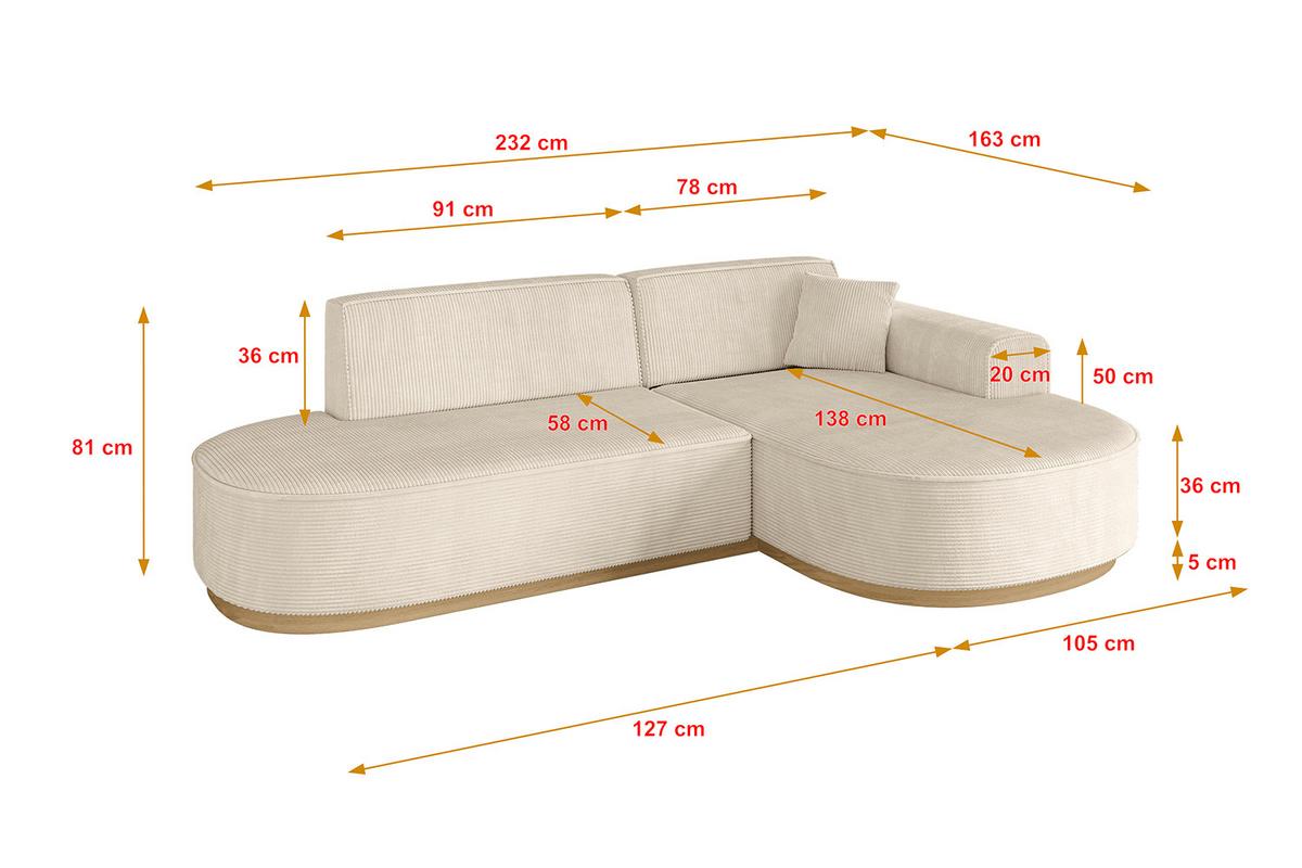 ECKSOFA Ottomane Rechts MARI-L1-v2 - 243x171x83 cm Beige Cord - Beige, Holzwerkstoff/Textil (171/243cm) - ALTDECOR