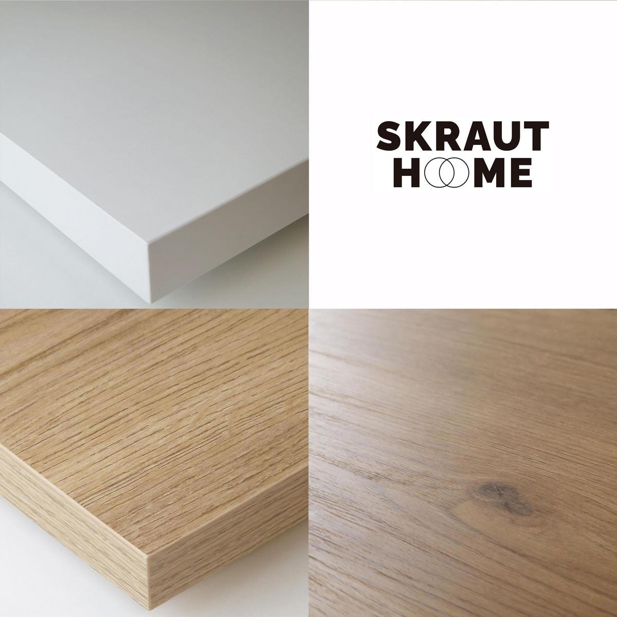 LOWBOARD, Weiß und Eiche, 207/35/61cm, mit Beinen - Weiß, Holzwerkstoff (207/61/35cm) - Skraut Home