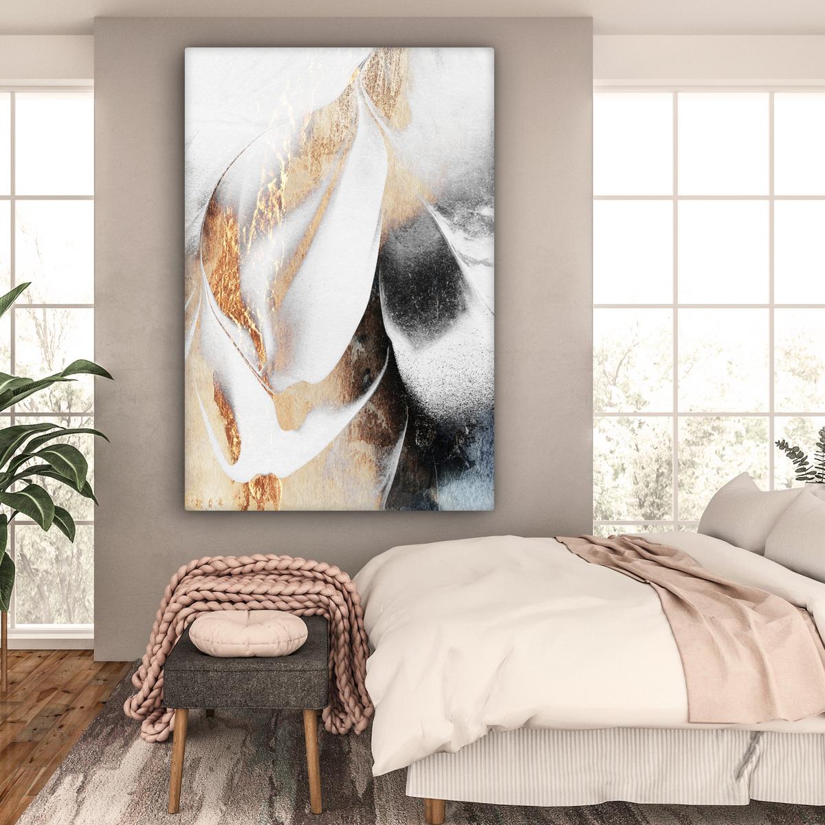 LEINWANDBILD Luxus - Abstrakt - Gold - Weiß Deko Groß 90x140 cm - Goldfarben, Textil (90/140cm) - MuchoWow